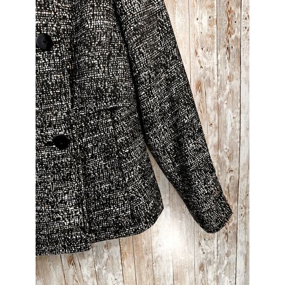 H&M Tweed Blazer Womens Pea Coat 10 Black White Tan Two Button Double Breasted - Picture 5 of 7